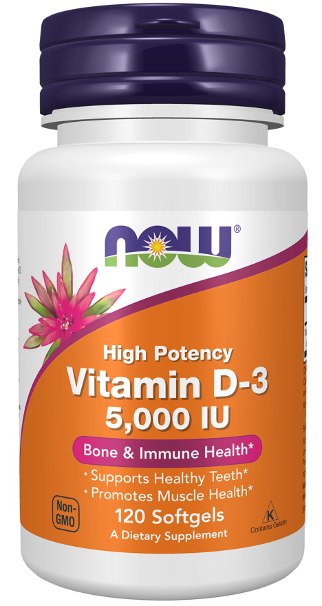 Vitamin D-3 5000 IU 120 μαλακές κάψουλες - Now / Βιταμίνη D3
