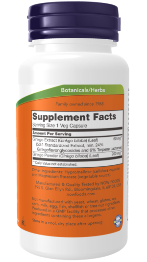 Ginkgo Biloba 60 mg 60 Veg Capsules - Now Foods