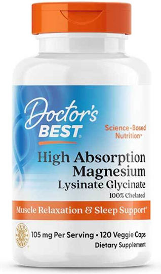 Doctor's Best High Absorption 100% Chelated Magnesium Glycinate 105 mg 120 veg Caps