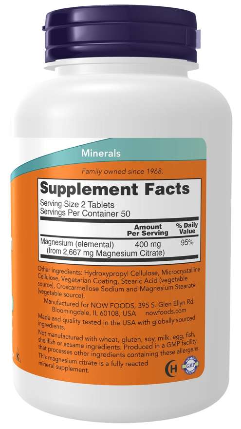 Magnesium Citrate 200 mg 100 Tablets - Now Foods