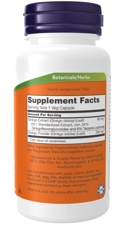 Ginkgo Biloba 60 mg 60 Veg Capsules - Now Foods