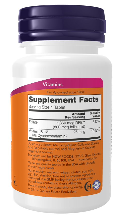 Folic Acid 800mcg with Vitamin B12 250 ταμπλέτες - Now